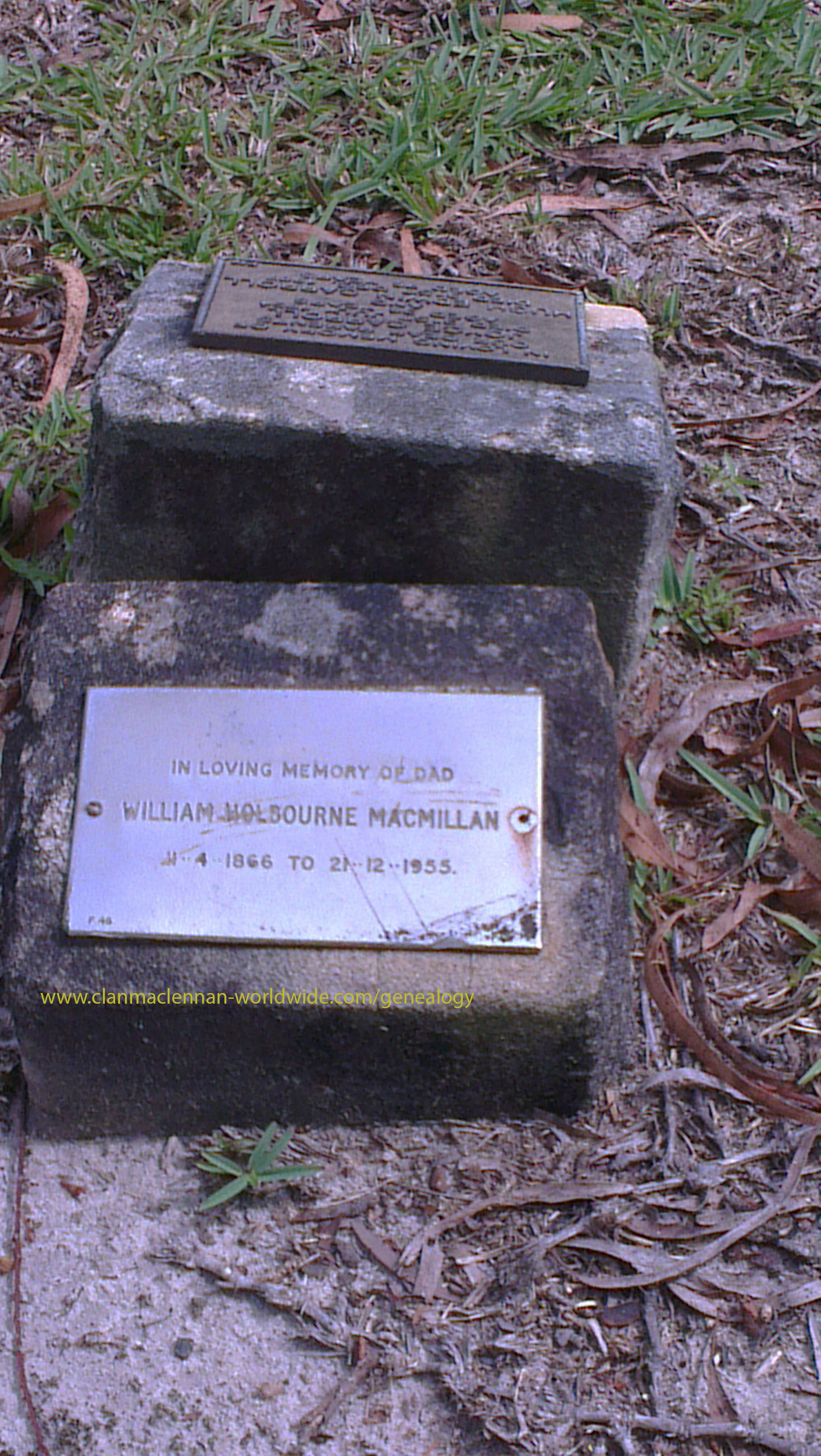 Photo of headstones/William Holbourne MacMillan d1955 hdstn Frenchs Forest cem